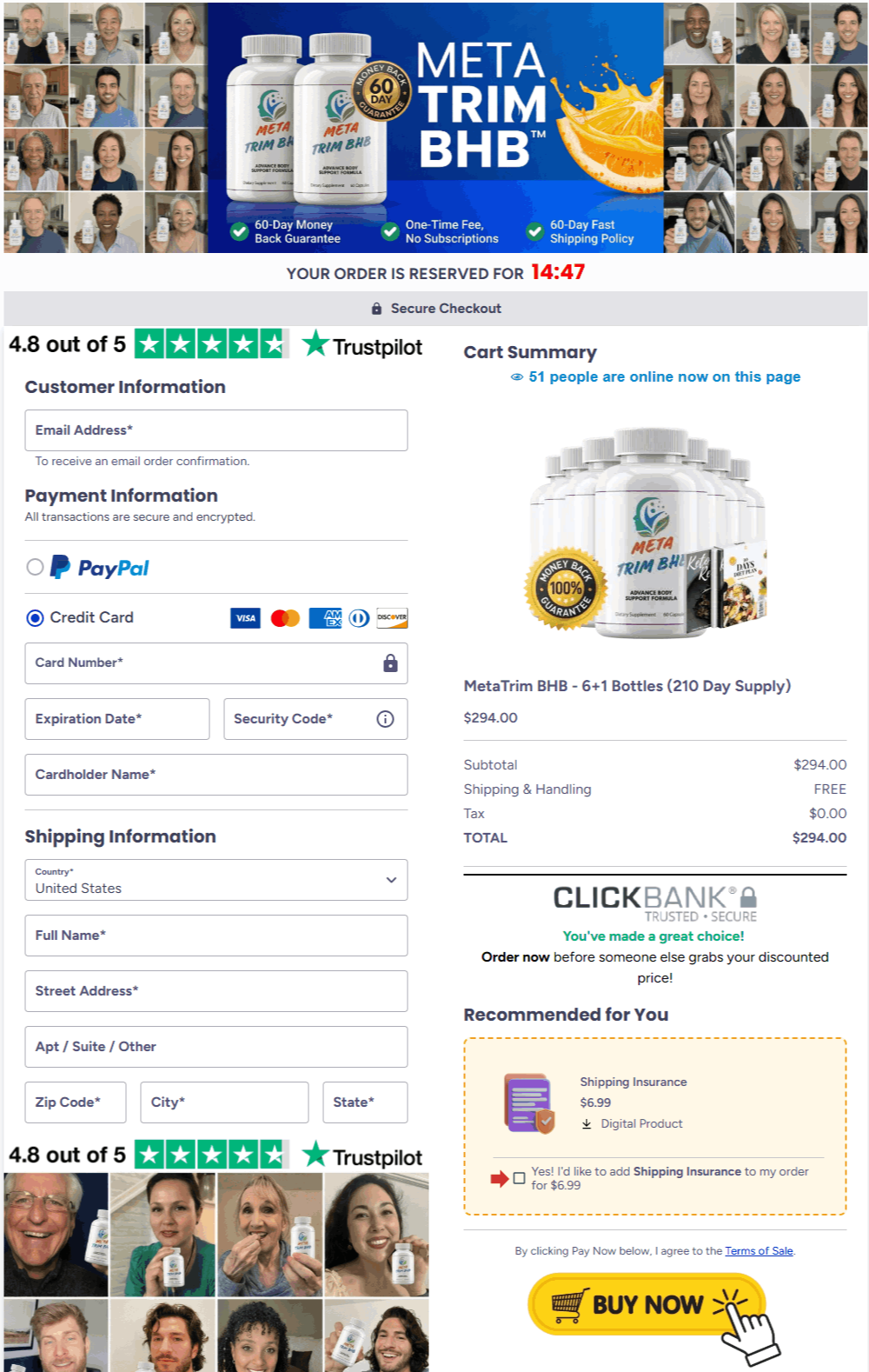Meta Trim BHB checkout page